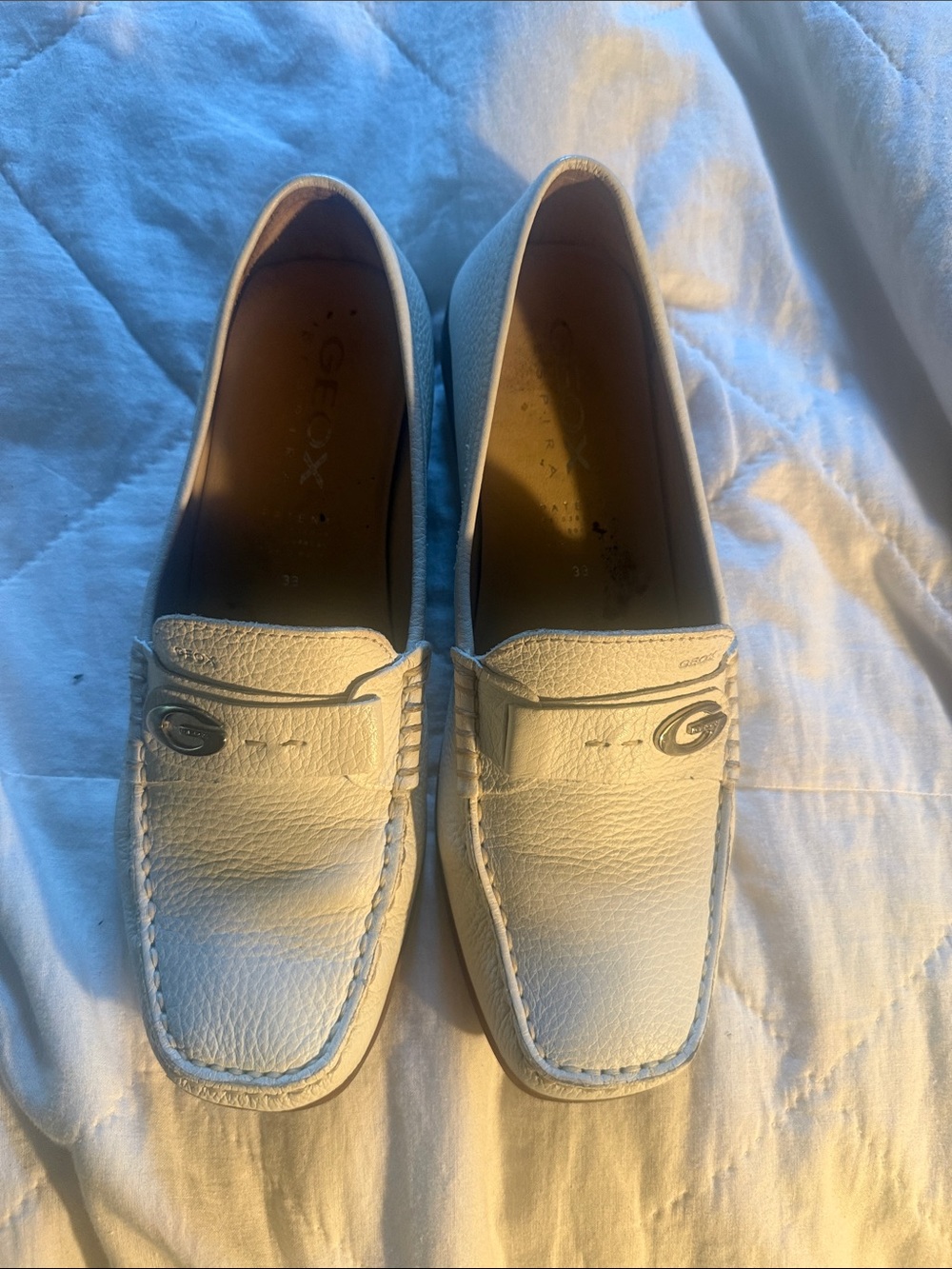 GEOX White Leather Slip-On Loafers